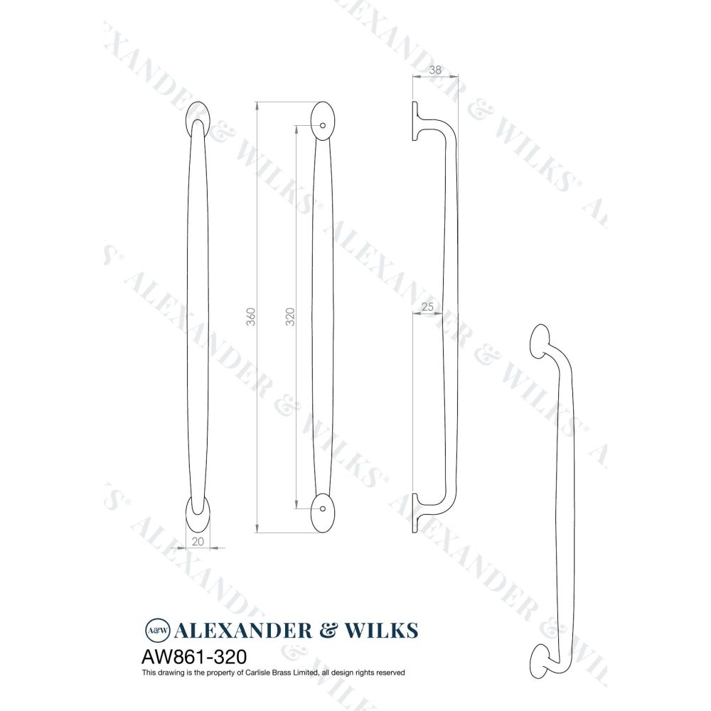 Alexander & Wilks Ashbury Cabinet Pull Handle-Polished Brass Lacquered-320mm Centres