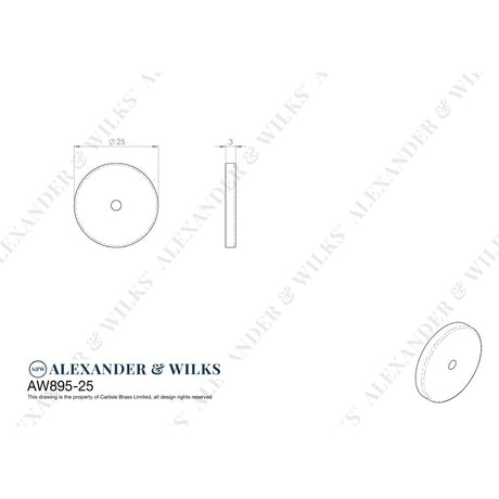 Line technical drawing image of Alexander & Wilks Circular Backplate - Black - Diameter 25mm | Sku. aw895-25-bl | Trade Door Handles.