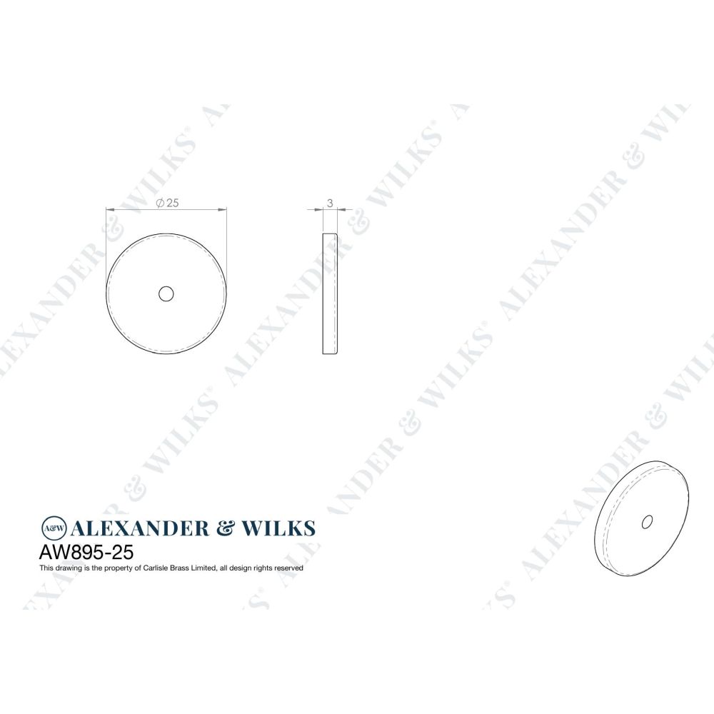 Line technical drawing image of Alexander & Wilks Circular Backplate - Polished Chrome - Diameter 25mm | Sku. aw895-25-pc | Trade Door Handles.