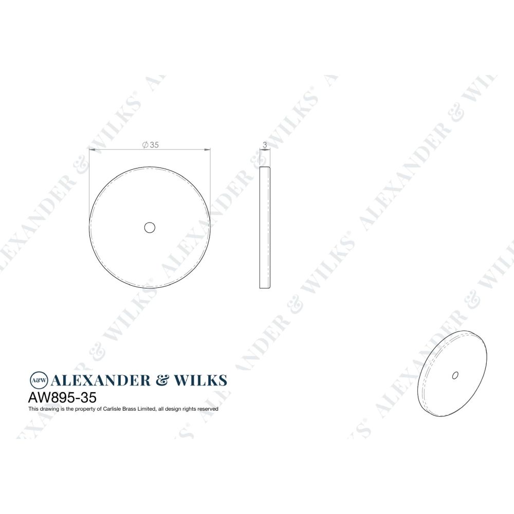 Line technical drawing image of Alexander & Wilks Circular Backplate - Black - Diameter 35mm | Sku. aw895-35-bl | Trade Door Handles.