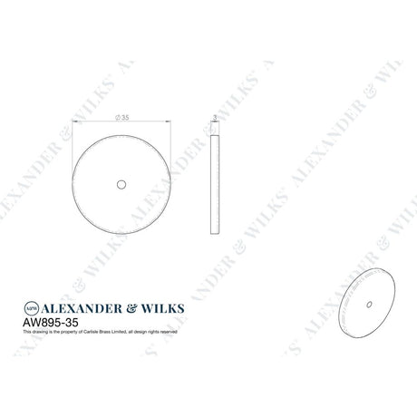 Line technical drawing image of Alexander & Wilks Circular Backplate - Polished Chrome - Diameter 35mm | Sku. aw895-35-pc | Trade Door Handles.