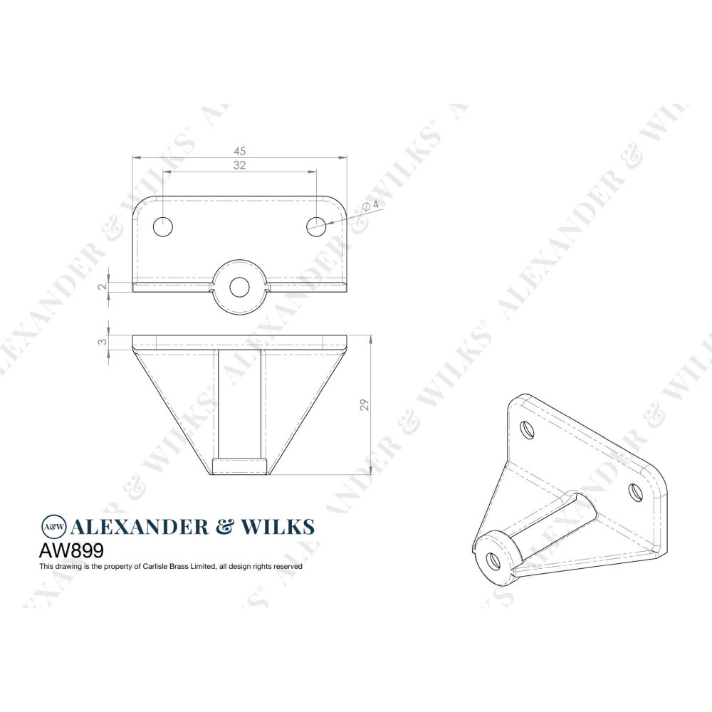 Line technical drawing image of Alexander & Wilks Handle Adapter - Satin Nickel | Sku. aw899sn | Trade Door Handles.