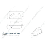 Line technical drawing image of Alexander & Wilks Bardom Ridged Cabinet Cup Pull - Polished Chrome | Sku. aw903pc | Trade Door Handles.