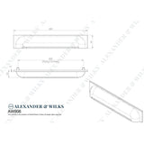 Line technical drawing image of Alexander & Wilks Quantock Cup Pull Handle - Polished Chrome - Centres 203mm | Sku. aw906pc | Trade Door Handles.