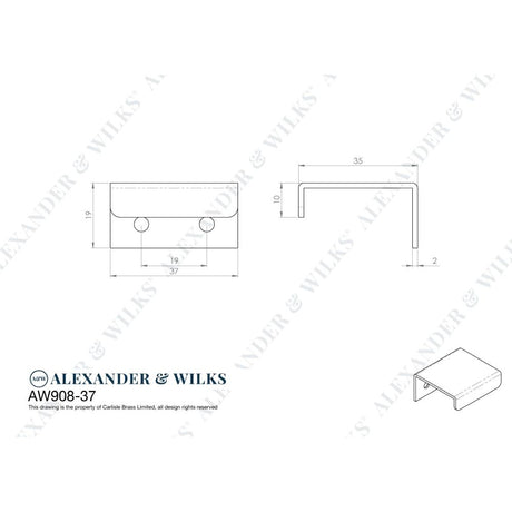Line technical drawing image of Alexander & Wilks - Tilly Finger Pull - Dark Bronze PVD | Sku. aw908-37-dbzpvd | Trade Door Handles.