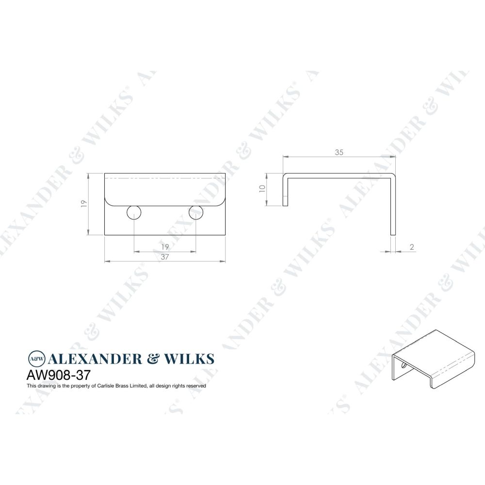 Line technical drawing image of Alexander & Wilks - Tilly Finger Pull - Satin Brass PVD | Sku. aw908-37-sbpvd | Trade Door Handles.