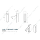 Line technical drawing image of Alexander & Wilks - Radius Sliding Door Edge Pull - Dark Bronze PVD | Sku. aw991dbzpvd | Trade Door Handles.