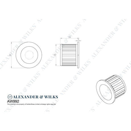 Line technical drawing image of Alexander & Wilks - Round Sliding Door Finger Edge Pull-Antique Brass | Sku. aw992ab | Trade Door Handles.