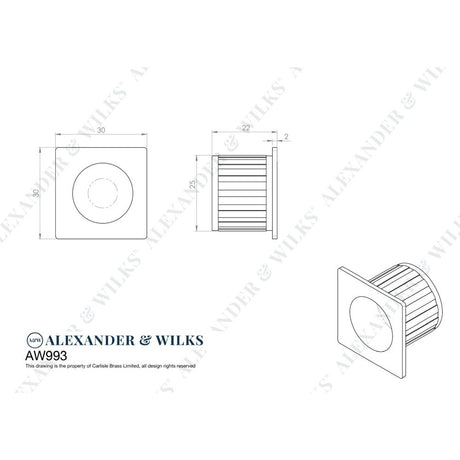 Line technical drawing image of Alexander & Wilks - Sliding Door Finger Edge Pull (Square) Polished Chrome | Sku. aw993pc | Trade Door Handles.