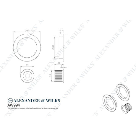 Line technical drawing image of Alexander & Wilks - Sliding door pull kit-Satin Chrome | Sku. aw994sc | Trade Door Handles.