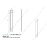 Line technical drawing image of Alexander & Wilks - Rectangular Cabinet Pull Backplate 200X22X3mm - 160mm C/C - Antique Brass | Sku. awbp160ab | Trade Door Handles.