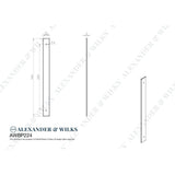 Line technical drawing image of Alexander & Wilks - Rectangular Cabinet Pull Backplate-Black-264X22X3mm - 224mm C/C | Sku. awbp224bl | Trade Door Handles.