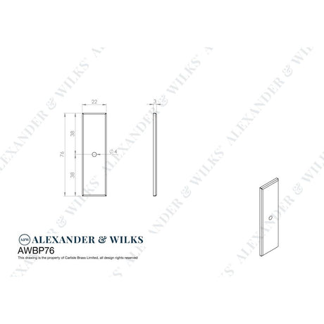 Line technical drawing image of Alexander & Wilks - Rectangular Cabinet Knob Backplate-Polished Nickel | Sku. awbp76pn | Trade Door Handles.
