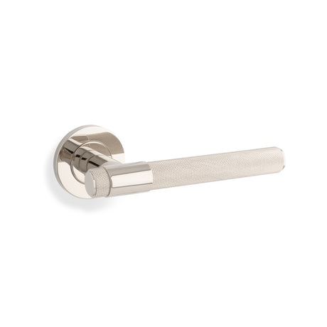 Alexander & Wilks - Knurled Kingstone Lever on Round Rose - Polished Nickel PVD aw240pnpvd