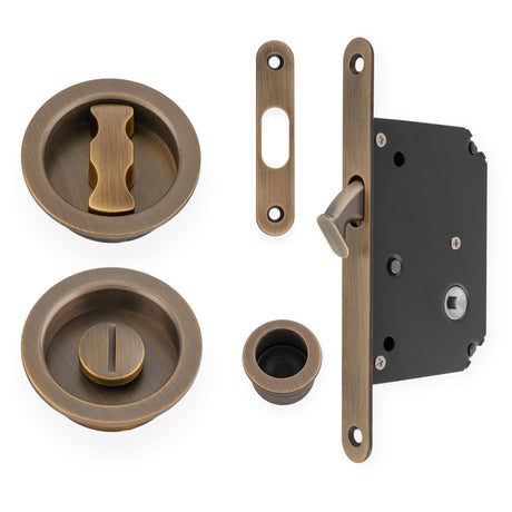 Alexander & Wilks - Radius Sliding Door Lock Set - Antique Brass aw110rab