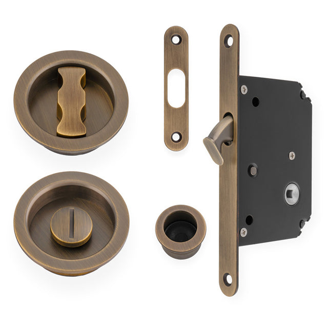 Alexander & Wilks - Radius Sliding Door Lock Set - Antique Brass aw110rab
