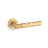 High quality image of Alexander & Wilks - Spitfire Diamond Cut Lever on Round Rose - Satin Brass PVD | Sku. aw226sbpvd | Trade Door Handles.