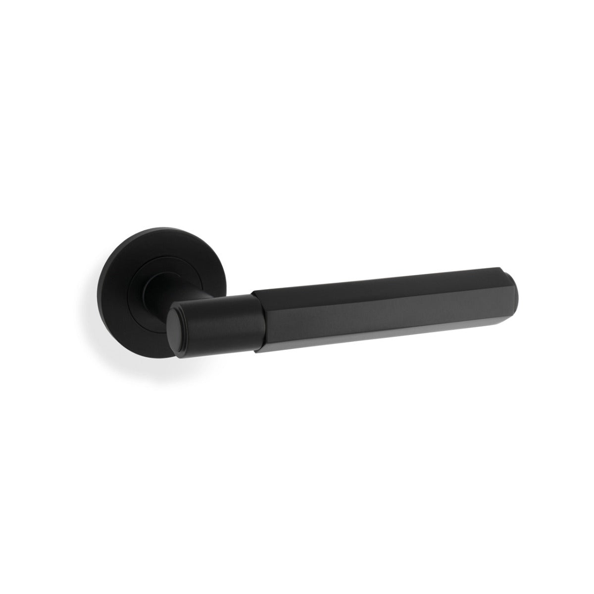 High quality image of Alexander & Wilks - Spitfire Hex Lever on Round Rose - Black | Sku. aw224bl | Trade Door Handles.