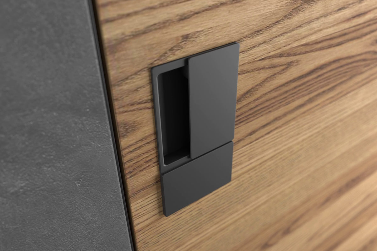 Quality image of AGB Wave Flush Pocket Door Handle Set - Matt Black | Sku. agbwlpdmb | available from Trade Door Handles.