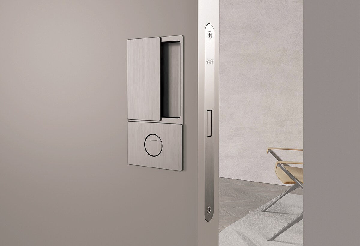 Quality image of AGB Wave Flush Door Handle & Bathroom Lock Set - Satin Chrome | Sku. agbwbsc | available from Trade Door Handles.