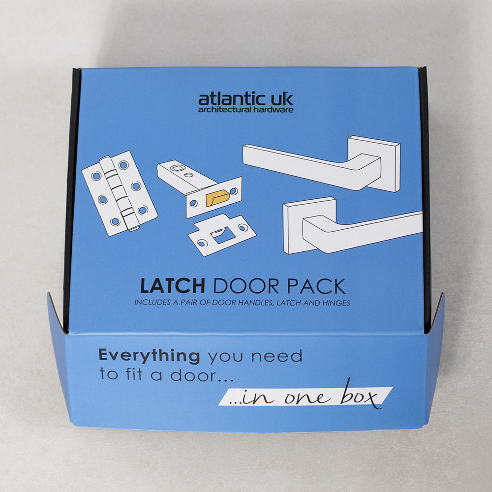 Quality image of Eco Wave Door Handle Pack (Bathroom Set - 2.5" CE Bathroom Lock, 4" Fire Rated Hinges x3) - Polished Chrome | Sku. adpeco30pc10 | available from Trade Door Handles.