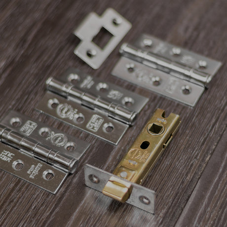 Quality image of Atlantic Latch Pack [CE] 2.5" (Latch x1) + 3"x2" (Hinge x3) - Antique Brass | Sku. alp2532ab | available from Trade Door Handles.