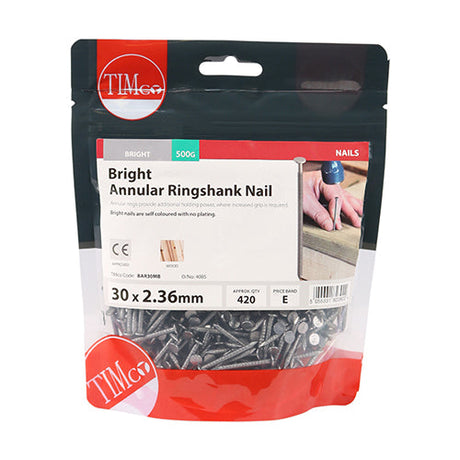 This is an image of Timco - Annular Ringshank Nails - Bright 30 x 2.36mm (0.5 Kg TIMbag) BAR30MB