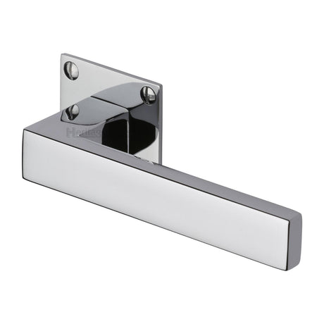 High quality image of the Heritage Brass Door Handle Lever Latch on Square Rose Delta BH Design Polished Chrome Finish | Sku. bau1928-pc | Discounted prices available from Trade Door Handles