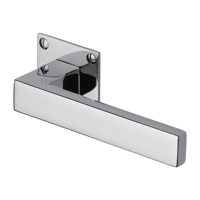 High quality image of the Heritage Brass Door Handle Lever Latch on Square Rose Delta BH Design Polished Chrome Finish | Sku. bau1928-pc | Discounted prices available from Trade Door Handles
