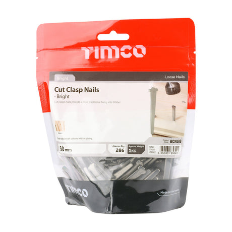 This is an image of Timco - Cut Clasp Nails - Bright 50mm (1 Kg TIMbag) BCN50B