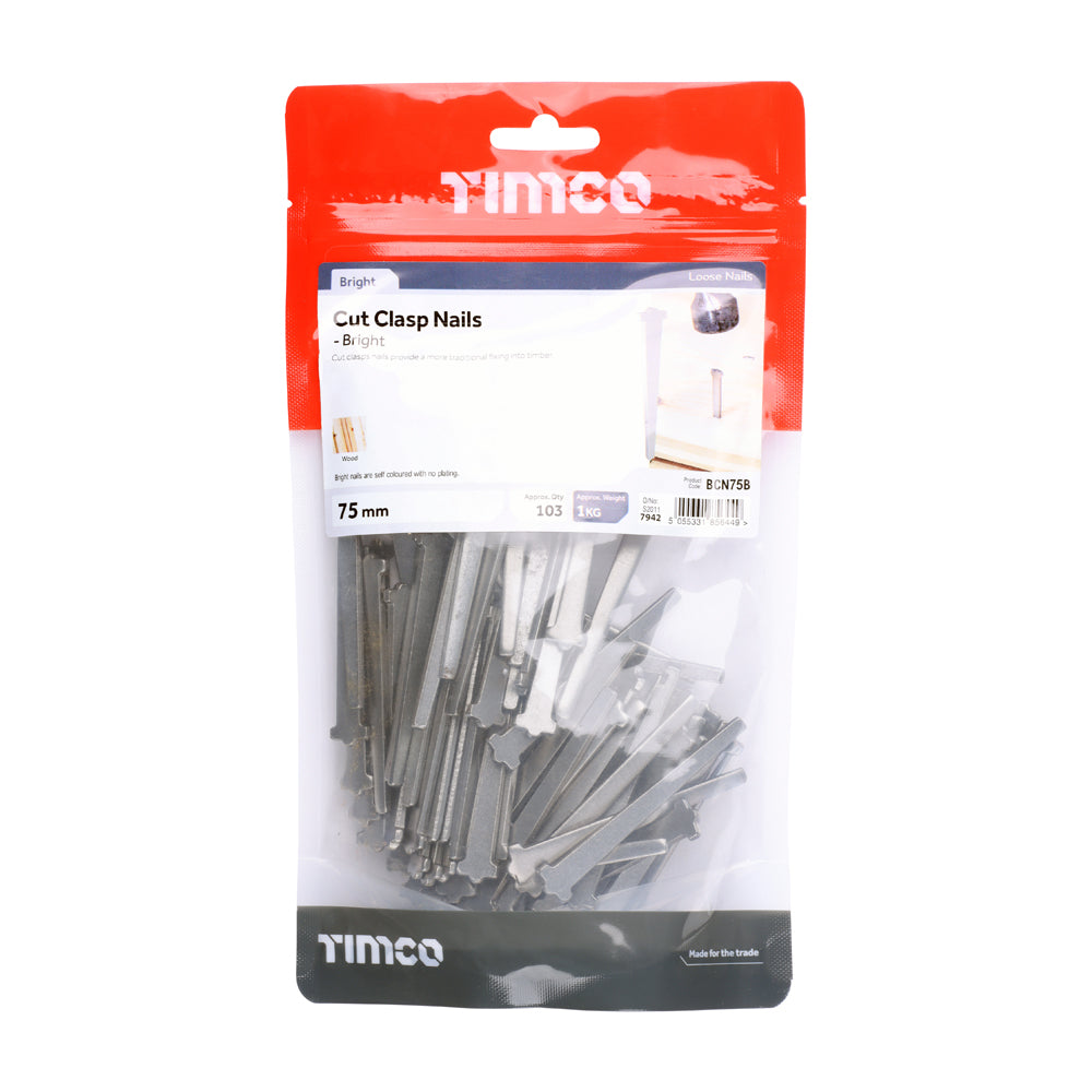 This is an image of Timco - Cut Clasp Nails - Bright 75mm (1 Kg TIMbag) BCN75B