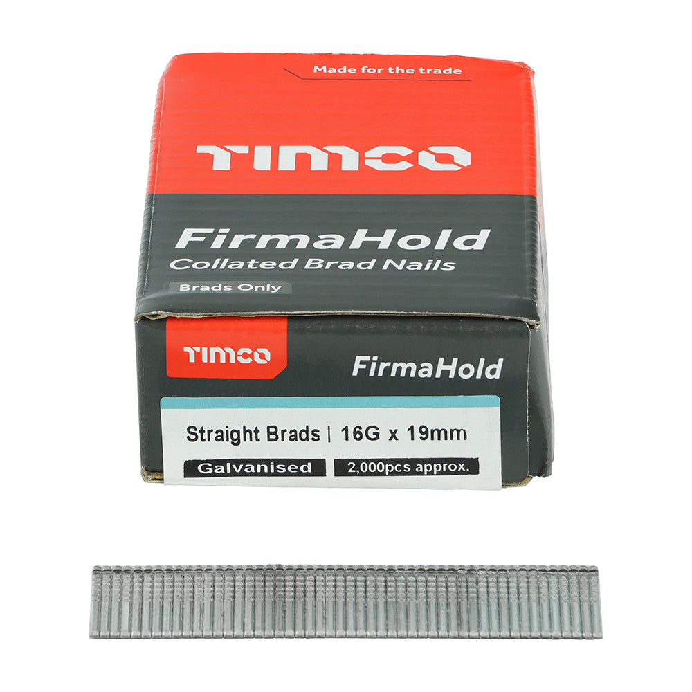 This is an image of Timco - FirmaHold Collated Brad Nails - 16 Gauge - Straight - Galvanised 16g x 19mm (2000 PCS Box) BG1619