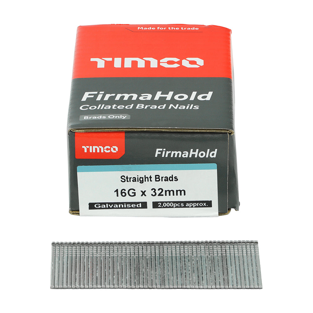 This is an image of Timco - FirmaHold Collated Brad Nails - 16 Gauge - Straight - Galvanised 16g x 32mm (2000 PCS Box) BG1632