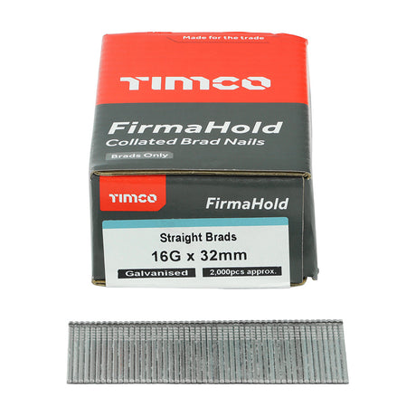 This is an image of Timco - FirmaHold Collated Brad Nails - 16 Gauge - Straight - Galvanised 16g x 32mm (2000 PCS Box) BG1632