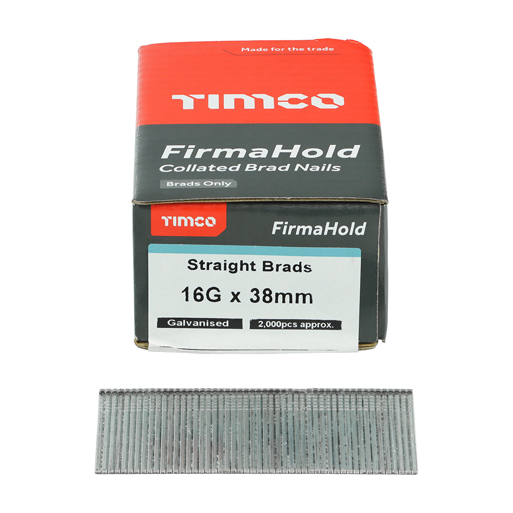 This is an image of Timco - FirmaHold Collated Brad Nails - 16 Gauge - Straight - Galvanised 16g x 38mm (2000 PCS Box) BG1638