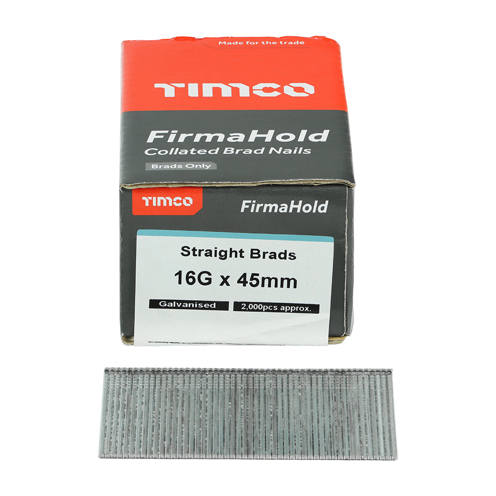 This is an image of Timco - FirmaHold Collated Brad Nails - 16 Gauge - Straight - Galvanised 16g x 45mm (2000 PCS Box) BG1645