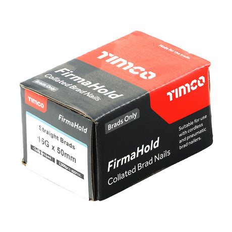 This is an image of Timco - FirmaHold Collated Brad Nails - 16 Gauge - Straight - Galvanised 16g x 50mm (2000 PCS Box) BG1650