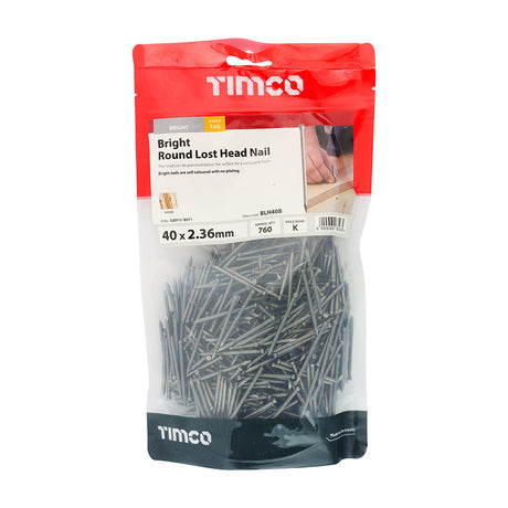 This is an image of Timco - Round Lost Head Nails - Bright 40 x 2.36mm (1 Kg TIMbag) BLH40B