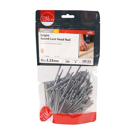 This is an image of Timco - Round Lost Head Nails - Bright 65 x 3.35mm (1 Kg TIMbag) BLH65B