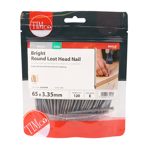 This is an image of Timco - Round Lost Head Nails - Bright 65 x 3.35mm (0.5 Kg TIMbag) BLH65MB