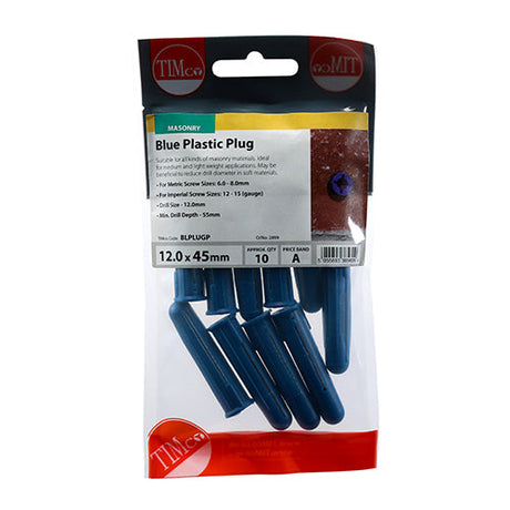 This is an image of Timco - Plastic Plugs - Blue 48mm - (10 PCS TIMpac) BLPLUGP