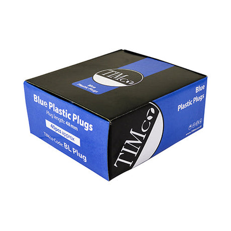 This is an image of Timco - Plastic Plugs - Blue 48mm - (40 PCS Box) BLPLUG