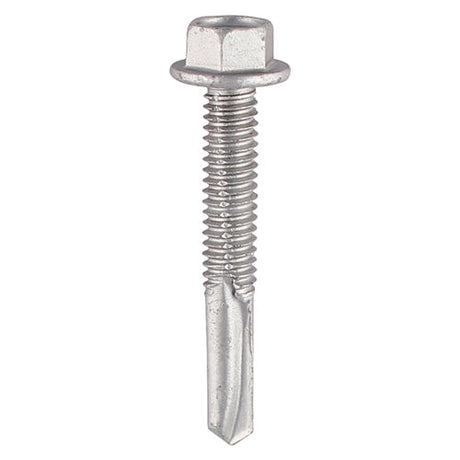 This is an image of Timco - Metal Construction Heavy Section Screws - Hex - Self-Drilling - Bi-Metal - Exterior - Silver Organic 5.5 x 38mm - (100 PCS Box) BMH38