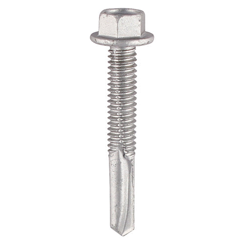 This is an image of Timco - Metal Construction Heavy Section Screws - Hex - Self-Drilling - Bi-Metal - Exterior - Silver Organic 5.5 x 55mm - (100 PCS Box) BMH55