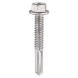 This is an image of Timco - Metal Construction Heavy Section Screws - Hex - Self-Drilling - Bi-Metal - Exterior - Silver Organic 5.5 x 55mm - (100 PCS Box) BMH55