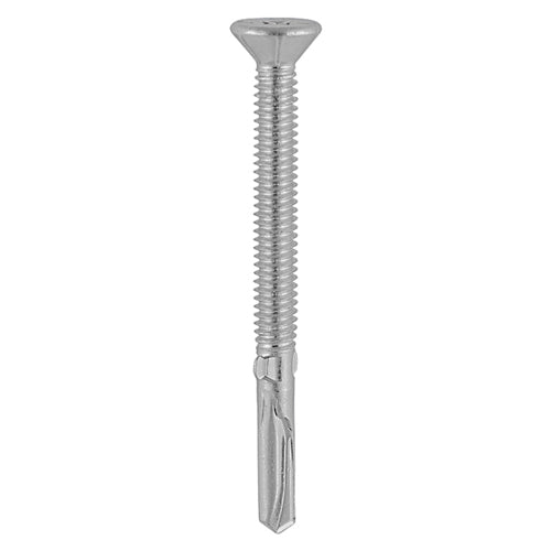 This is an image of Timco - Metal Construction Timber to Heavy Section Screws - Countersunk - Wing-Tip - Self-Drilling - Exterior - Silver Organic 5.5 x 120mm - (100 PCS Box) BMHW120