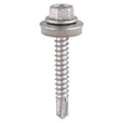 This is an image of Timco - Metal Construction Light Section Screws - Hex - EPDM Washer - Self-Drilling - Exterior - Silver Organic 5.5 x 100mm - (100 PCS Box) BML100W16