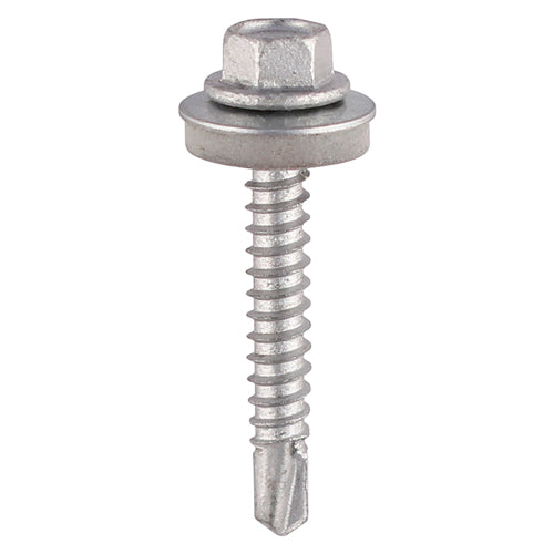 This is an image of Timco - Metal Construction Light Section Screws - Hex - EPDM Washer - Self-Drilling - Exterior - Silver Organic 5.5 x 100mm - (100 PCS Box) BML100W16