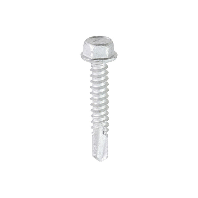 This is an image of Timco - Metal Construction Light Section Screws - Hex - Self-Drilling - Bi-Metal - Exterior - Silver Organic 5.5 x 32mm - (100 PCS Box) BML32