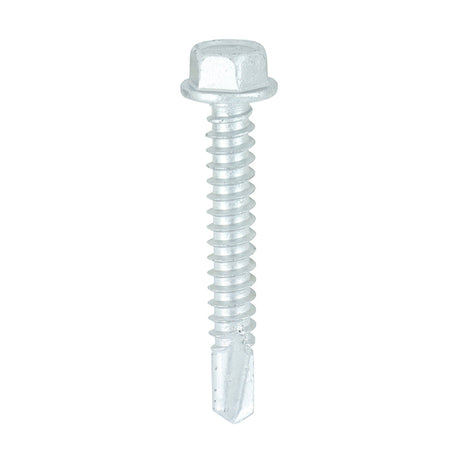 This is an image of Timco - Metal Construction Light Section Screws - Hex - Self-Drilling - Bi-Metal - Exterior - Silver Organic 5.5 x 38mm - (100 PCS Box) BML38